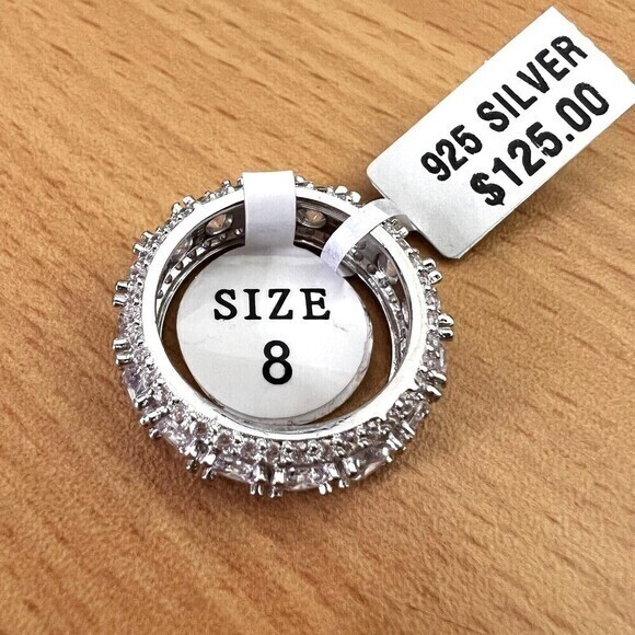 925 STERLING SILVER CZ BAND RING | LUXURY WEDDING RING | 8 | RHODIUM FINISH - Picture 5 of 16